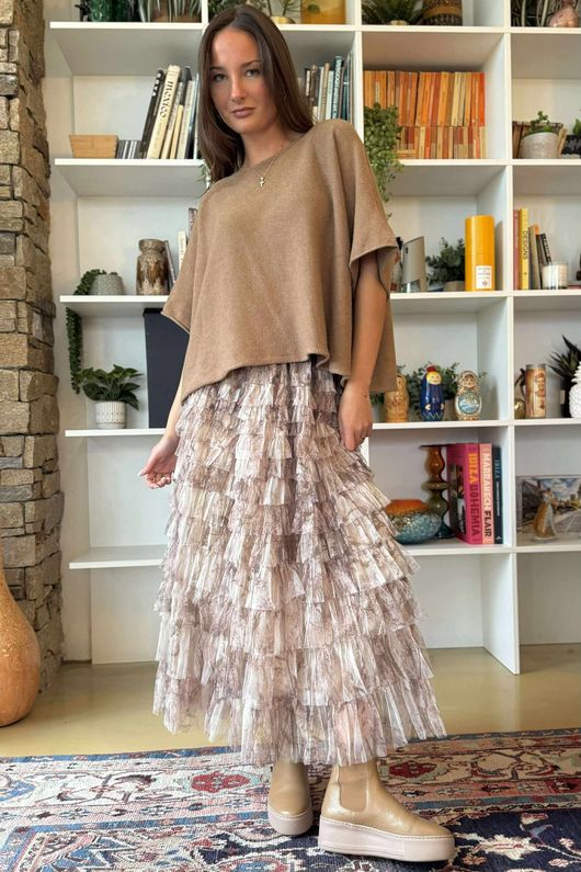 Ramone Marble Mesh Midaxi Skirt Earth